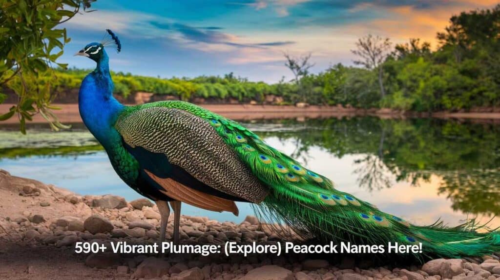 A digital interface displaying a peacock name generator, showcasing various creative name options for users.